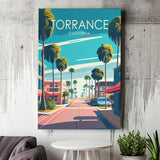 Torrance California Retro Art Print ,City Art Print, Large Canvas, Canvas Print Wall Art Home Decor
