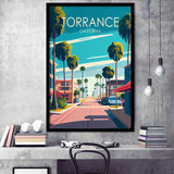 Torrance California Retro Art Print, City Art Print, Framed Art Print Wall Art Home Decor, Framed Picture