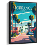 Torrance California Retro Art Print, Large Canvas, Framed Canvas Print Wall Art Home Decor, Floating Frame