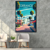 Torrance California Retro Art Print, Large Canvas, Framed Canvas Print Wall Art Home Decor, Floating Frame