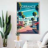 Torrance California Retro Art Print, Large Canvas, Framed Canvas Print Wall Art Home Decor, Floating Frame