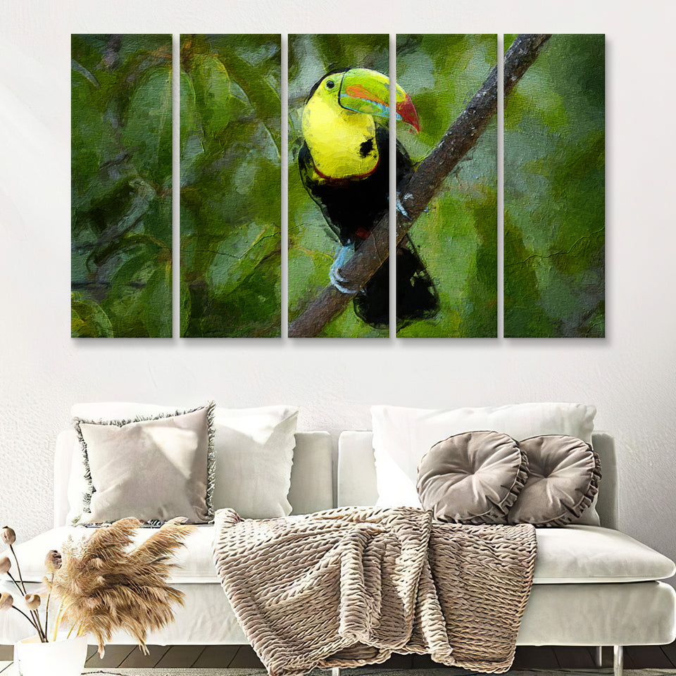 Toucan Bird Contemporary 5 Piece B Canvas Prints Wall Art Decor - Painting Canvas, Multi Panels