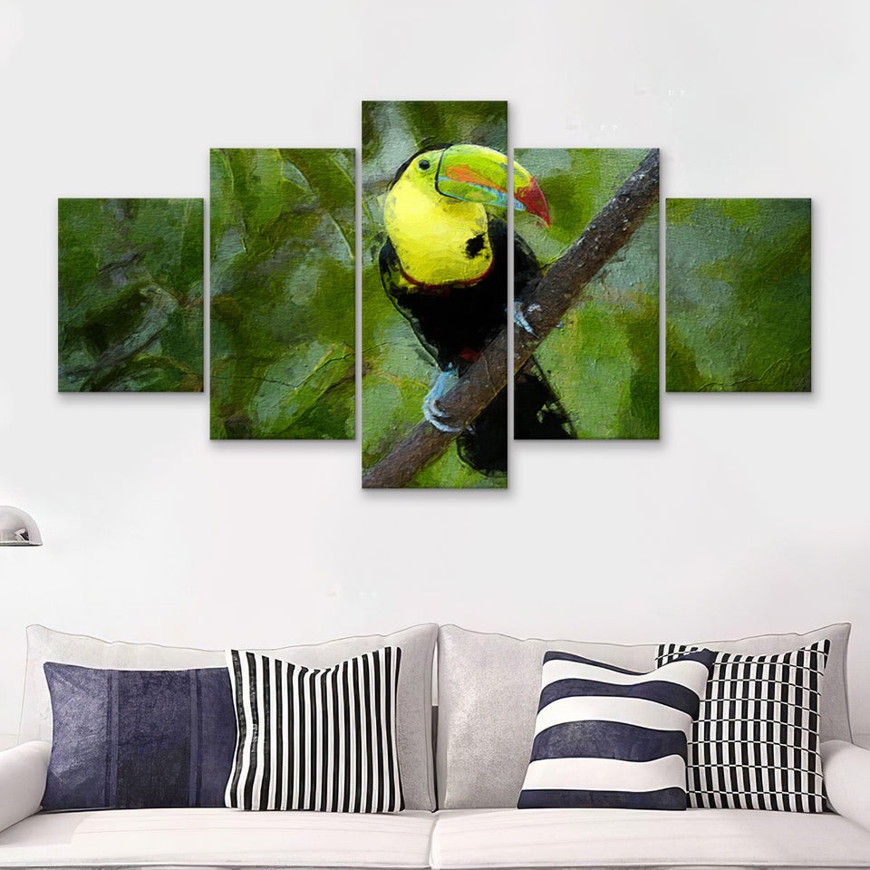Toucan Bird Contemporary 5 Piece Canvas Prints Wall Art Decor - Painting Canvas, Multi Panels
