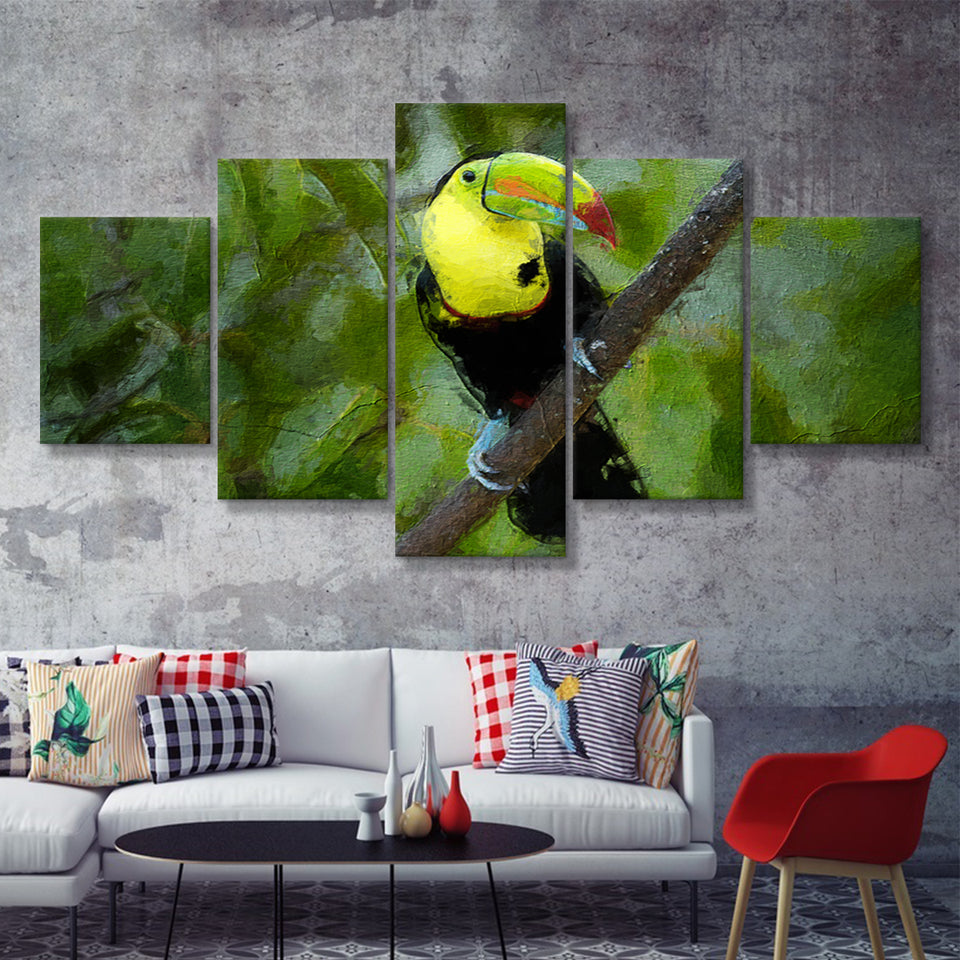 Toucan Bird Contemporary 5 Piece Canvas Prints Wall Art Decor - Painting Canvas, Multi Panels