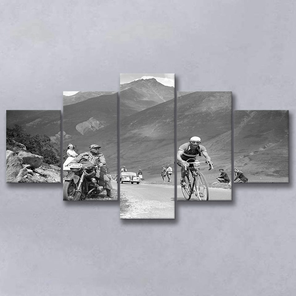 Tour De France 1950, Gino Bartali, Cycling Bike, 5 Panel Canvas Prints Wall Art,Mixed Canvas, Large Canvas