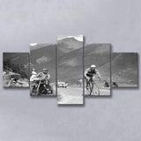 Tour De France 1950, Gino Bartali, Cycling Bike, 5 Panel Canvas Prints Wall Art,Mixed Canvas, Large Canvas