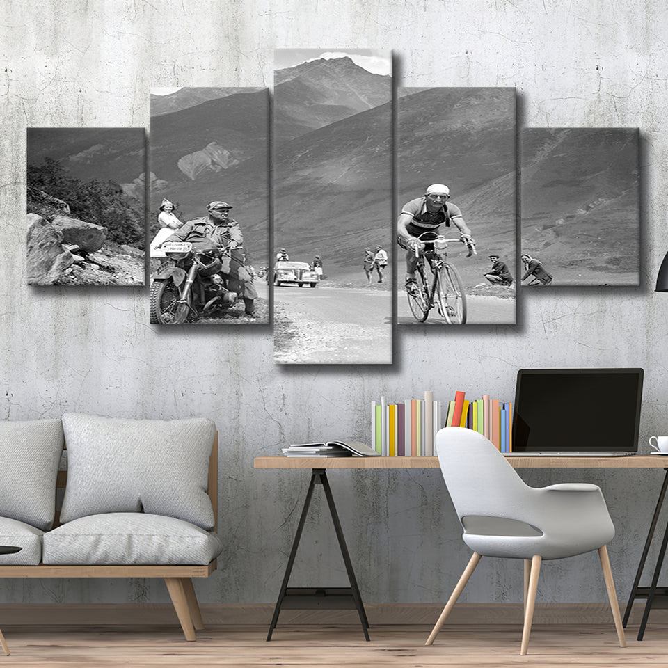 Tour De France 1950, Gino Bartali, Cycling Bike, 5 Panel Canvas Prints Wall Art,Mixed Canvas, Large Canvas