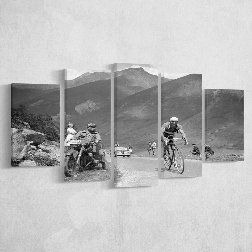 Tour De France 1950, Gino Bartali, Cycling Bike, 5 Panel Canvas Prints Wall Art,Mixed Canvas, Large Canvas