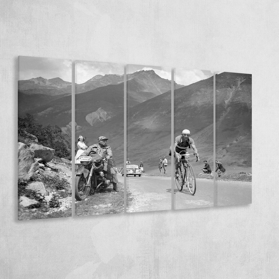 Tour De France 1950, Gino Bartali, Cycling Bike, 5 Panel B Canvas Prints Wall Art, Extra Large Canvas Decor