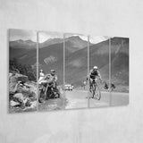 Tour De France 1950, Gino Bartali, Cycling Bike, 5 Panel B Canvas Prints Wall Art, Extra Large Canvas Decor