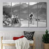 Tour De France 1950, Gino Bartali, Cycling Bike, 5 Panel B Canvas Prints Wall Art, Extra Large Canvas Decor