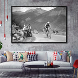 Tour De France 1950, Gino Bartali, Cycling Bike Framed Canvas Prints Wall Art, Floating Frame, Large Canvas Home Decor