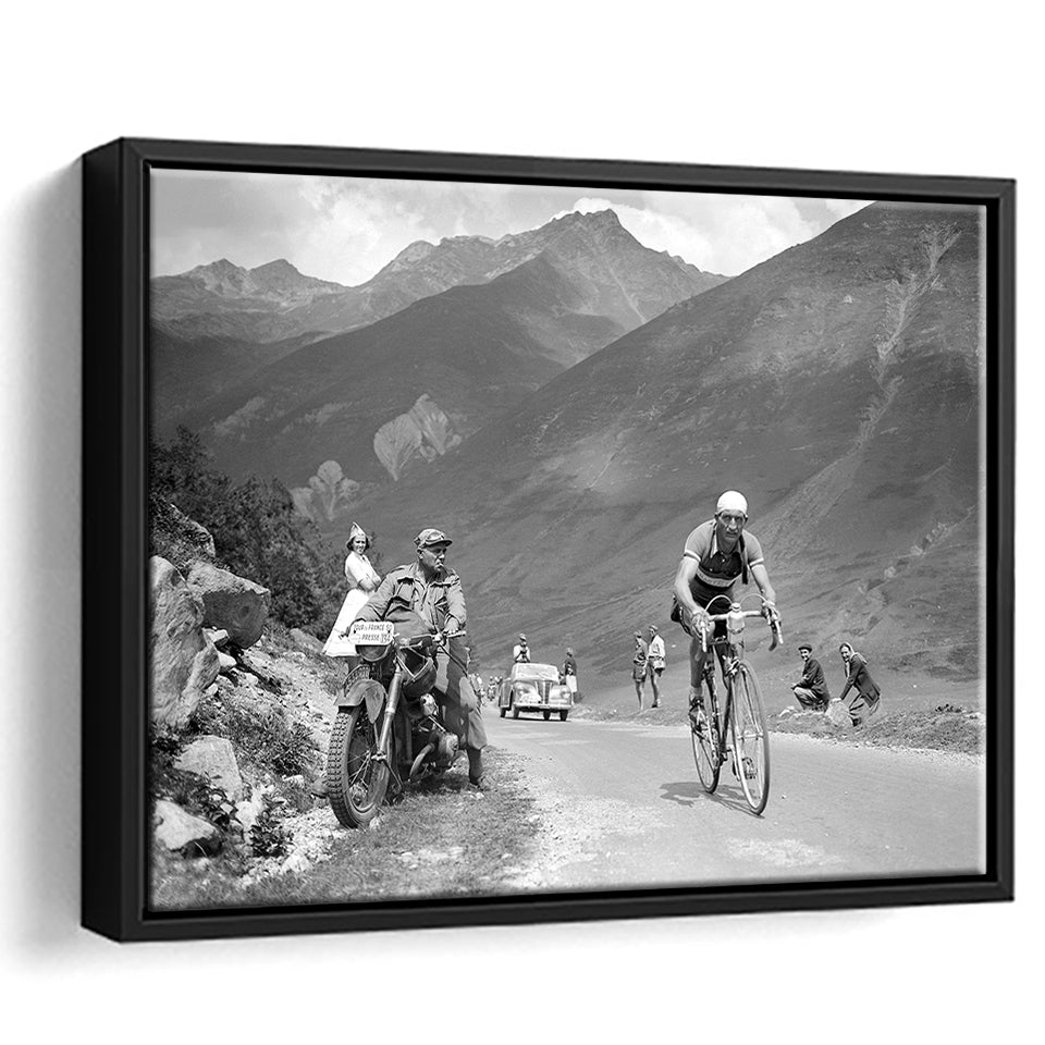 Tour De France 1950, Gino Bartali, Cycling Bike Framed Canvas Prints Wall Art, Floating Frame, Large Canvas Home Decor