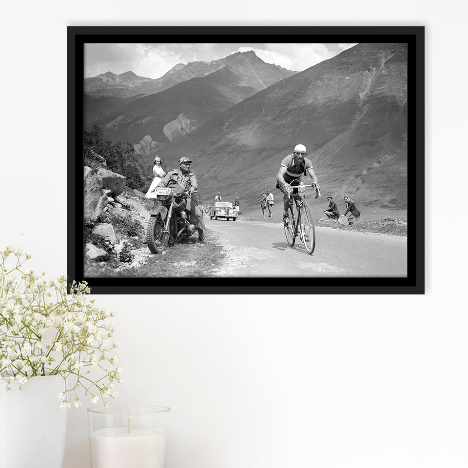 Tour De France 1950, Gino Bartali, Cycling Bike Framed Canvas Prints Wall Art, Floating Frame, Large Canvas Home Decor