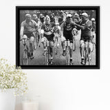 Tour De France Cyclists Smoking Black And White Print, Tour De France Bikers Framed Canvas Prints Wall Art Home Decor,Floating Frame