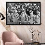 Tour De France Cyclists Smoking Black And White Print, Tour De France Bikers Framed Canvas Prints Wall Art Home Decor,Floating Frame