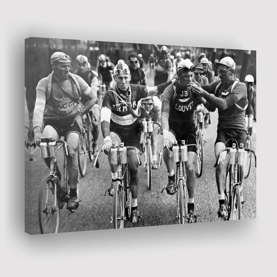 Tour De France Cyclists Smoking Black And White Print, Tour De France Bikers Canvas Prints Wall Art Home Decor