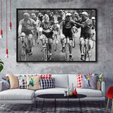 Tour De France Cyclists Smoking Black And White Print, Tour De France Bikers Framed Canvas Prints Wall Art Home Decor,Floating Frame