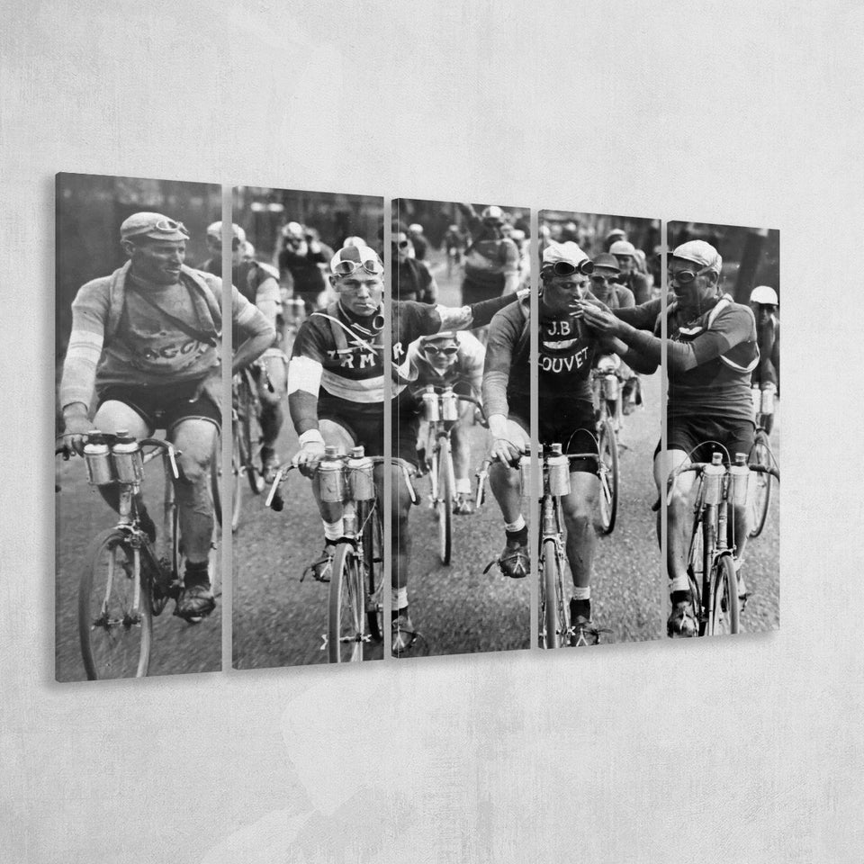 Tour De France Cyclists Smoking Black And White Print, Tour De France Bikers Larger Canvas Art, 5 Piece Canvas Prints Wall Art Decor