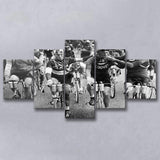 Tour De France Cyclists Smoking Black And White Print, Tour De France Bikers 5 Panels, Canvas Prints Wall Art Decor, Large Canvas Art