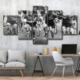 Tour De France Cyclists Smoking Black And White Print, Tour De France Bikers 5 Panels, Canvas Prints Wall Art Decor, Large Canvas Art