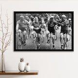 Tour De France Cyclists Smoking Black And White Print, Tour De France Bikers Framed Canvas Prints Wall Art Home Decor,Floating Frame
