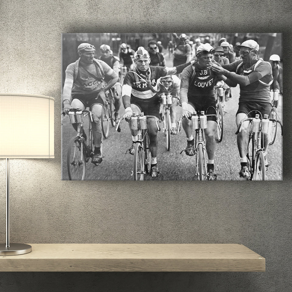 Tour De France Cyclists Smoking Black And White Print, Tour De France Bikers Canvas Prints Wall Art Home Decor