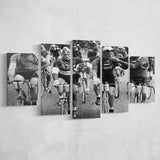 Tour De France Cyclists Smoking Black And White Print, Tour De France Bikers 5 Panels, Canvas Prints Wall Art Decor, Large Canvas Art