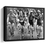 Tour De France Cyclists Smoking Black And White Print, Tour De France Bikers Framed Canvas Prints Wall Art Home Decor,Floating Frame