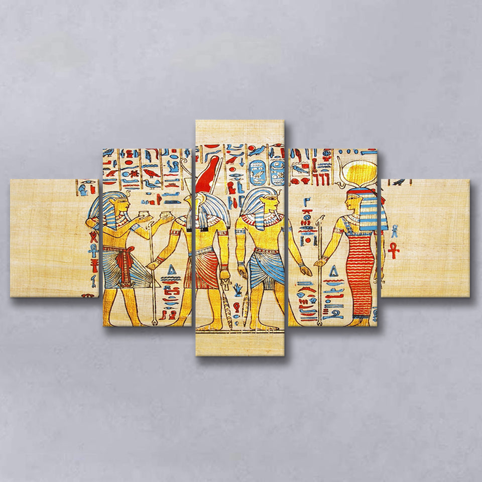 Traditional Handmade Papyrus, Ancient Egypt Canvas Art, 5 Panel Canvas Prints Wall Art,Mixed Canvas, Large Canvas