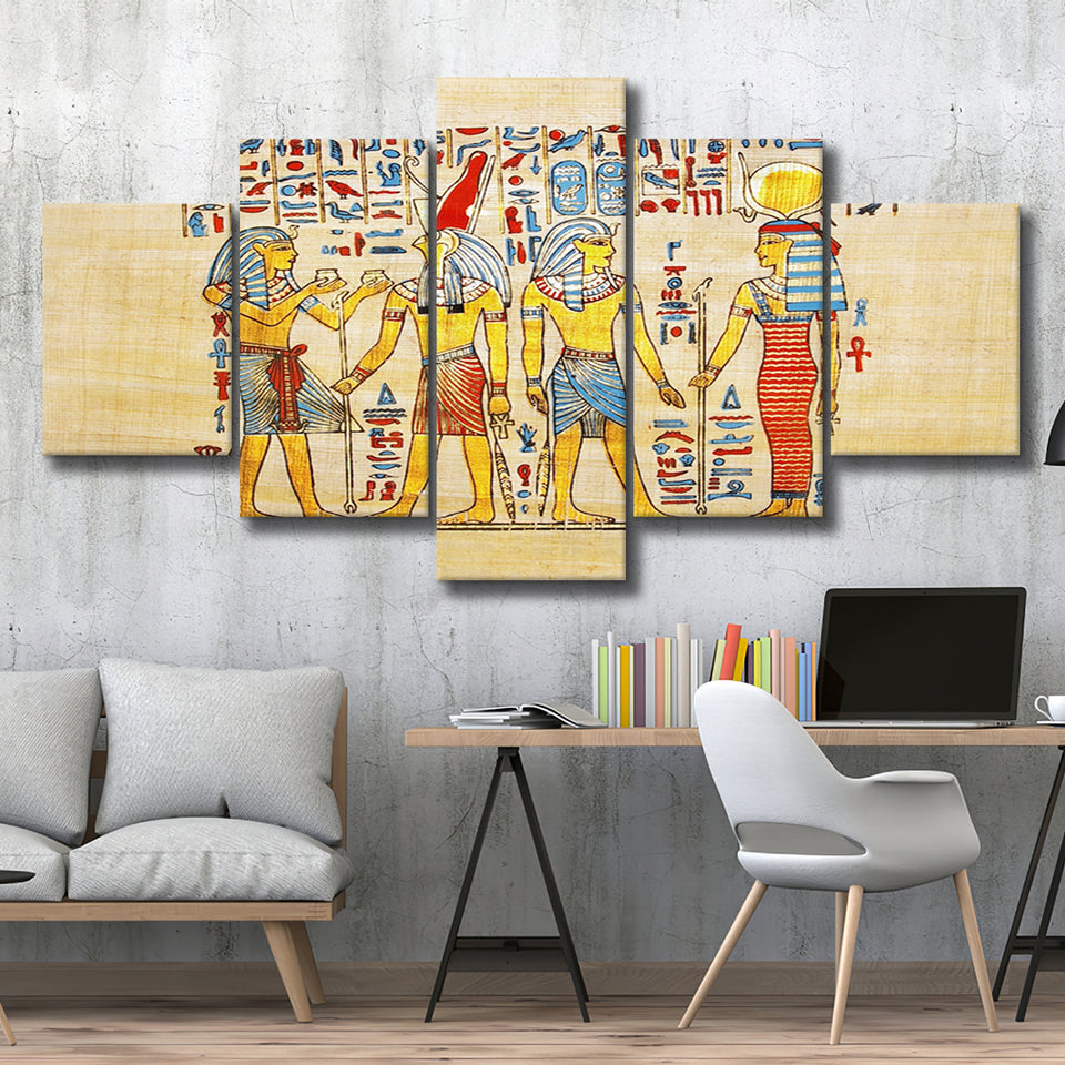 Traditional Handmade Papyrus, Ancient Egypt Canvas Art, 5 Panel Canvas Prints Wall Art,Mixed Canvas, Large Canvas