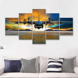 Transport Airplane Takeoff Runway Clouds Dawn 5 Piece Canvas Prints Wall Art Decor - Painting Canvas, Multi Panels