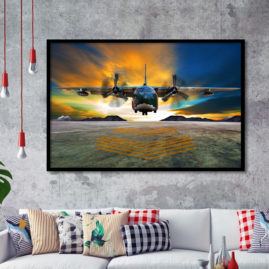 Transport Airplane Takeoff Runway Clouds Dawn Framed Art Prints Wall Decor - Painting Art, Framed Picture, Ready to Hang