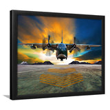 Transport Airplane Takeoff Runway Clouds Dawn Framed Art Prints Wall Decor - Painting Art, Framed Picture, Ready to Hang