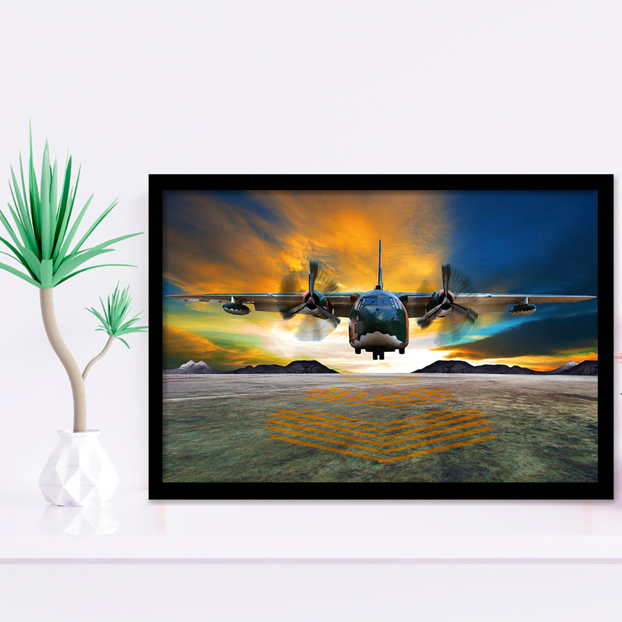 Transport Airplane Takeoff Runway Clouds Dawn Framed Art Prints Wall Decor - Painting Art, Framed Picture, Ready to Hang