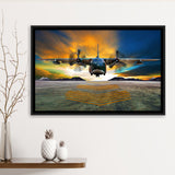 Transport Airplane Takeoff Runway Clouds Dawn Framed Canvas Prints Wall Art Decor - Painting Canvas, Black Framed Picture