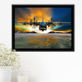 Transport Airplane Takeoff Runway Clouds Dawn Framed Canvas Prints Wall Art Decor - Painting Canvas, Black Framed Picture