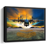 Transport Airplane Takeoff Runway Clouds Dawn Framed Canvas Prints Wall Art Decor - Painting Canvas, Black Framed Picture