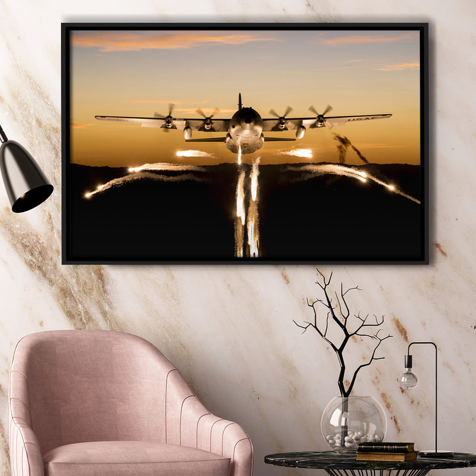 Transport Aircraft War Airplane Framed Canvas Prints Wall Art Decor - Painting Canvas, Black Framed Picture