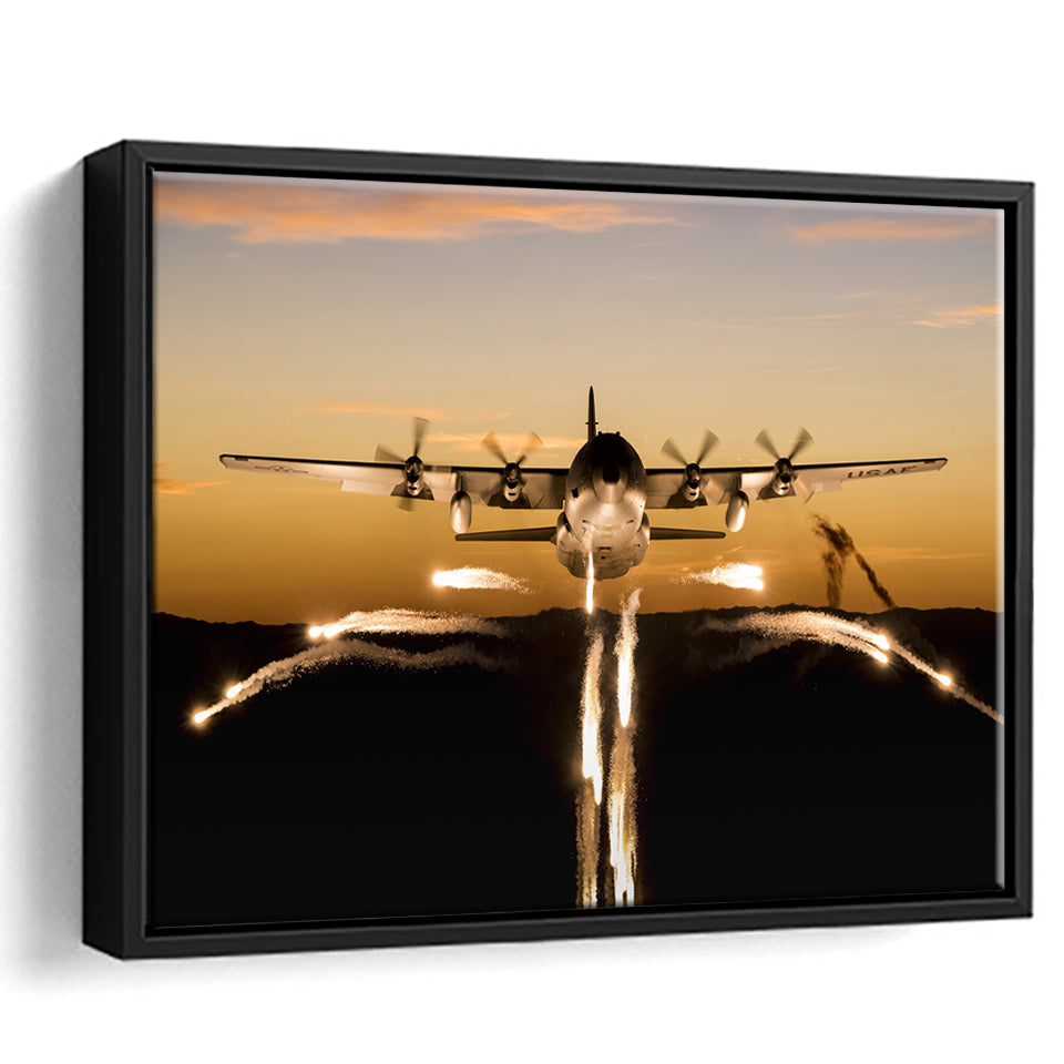 Transport Aircraft War Airplane Framed Canvas Prints Wall Art Decor - Painting Canvas, Black Framed Picture