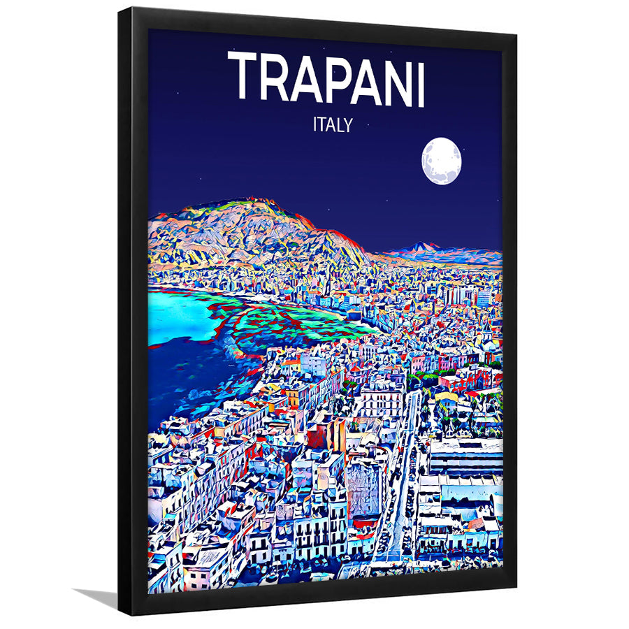 Trapani Italy Art Night Art Print, City Art Print, Framed Art Print Wall Art Home Decor, Framed Picture