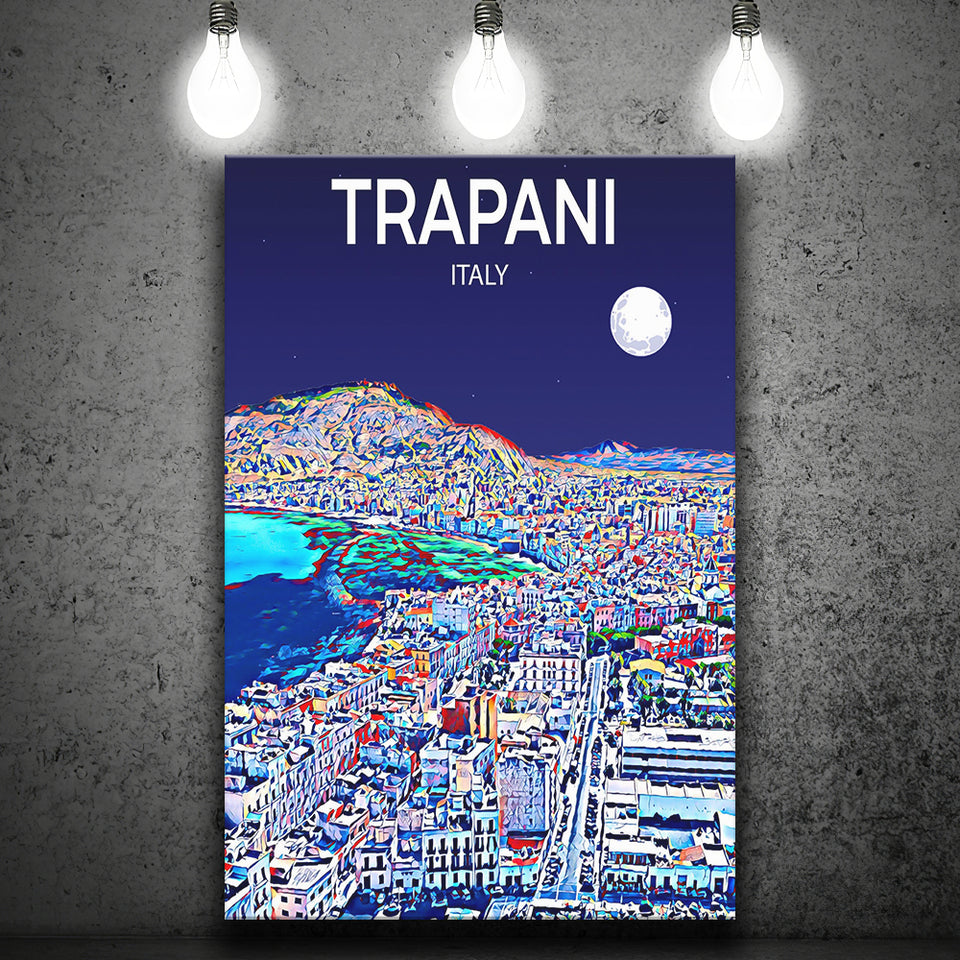 Trapani Italy Art Night Art Print ,City Art Print, Large Canvas, Canvas Print Wall Art Home Decor