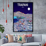 Trapani Italy Art Night Art Print, City Art Print, Framed Art Print Wall Art Home Decor, Framed Picture