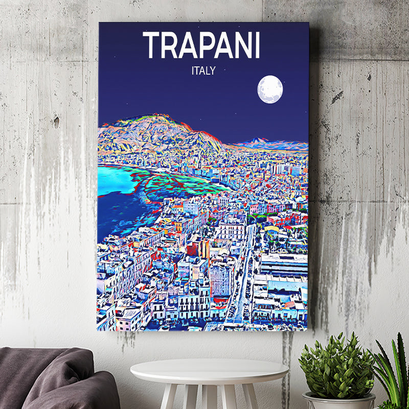 Trapani Italy Art Night Art Print ,City Art Print, Large Canvas, Canvas Print Wall Art Home Decor