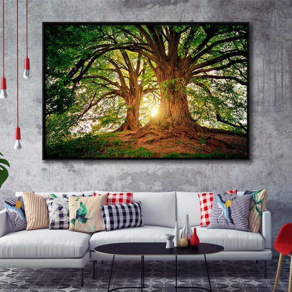 Tree Canvas Forest Nature Framed Canvas Prints Wall Art Home Decor - Painting Canvas, Black Frame, Framed Picture