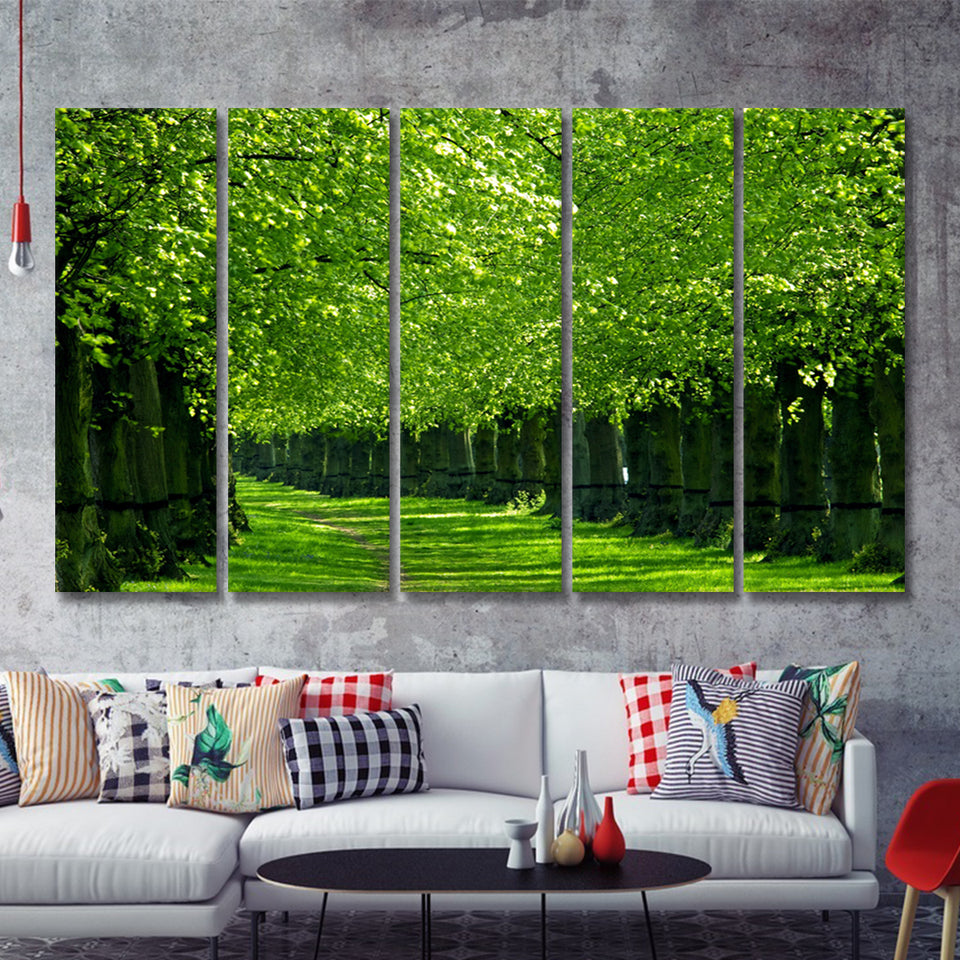 Trees Green Nature 5 Pieces B Canvas Prints Wall Art - Painting Canvas, Multi Panels,5 Panel, Wall Decor