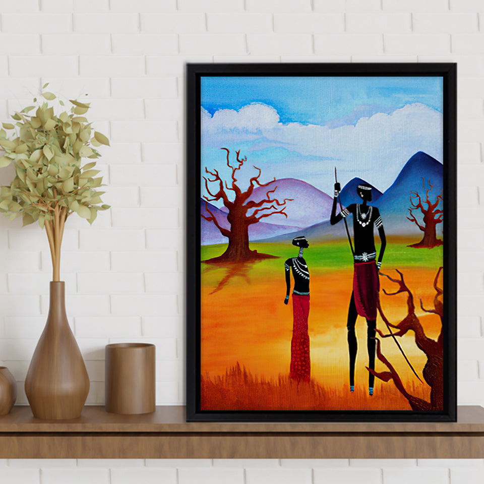 Tribal African People Dry Africa Framed Canvas Prints Wall Art - Painting Canvas,Wall Decor, Painting Prints, Floating Frame