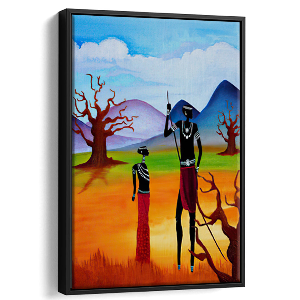 Tribal African People Dry Africa Framed Canvas Prints Wall Art - Painting Canvas,Wall Decor, Painting Prints, Floating Frame