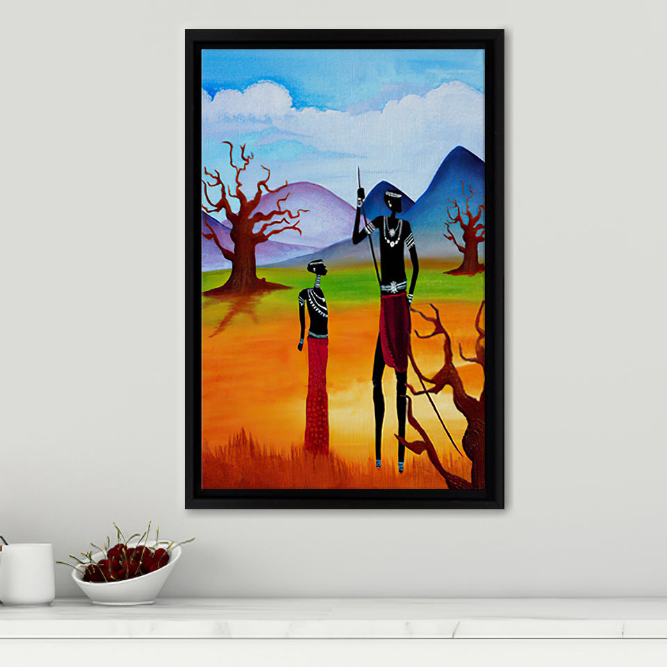 Tribal African People Dry Africa Framed Canvas Prints Wall Art - Painting Canvas,Wall Decor, Painting Prints, Floating Frame