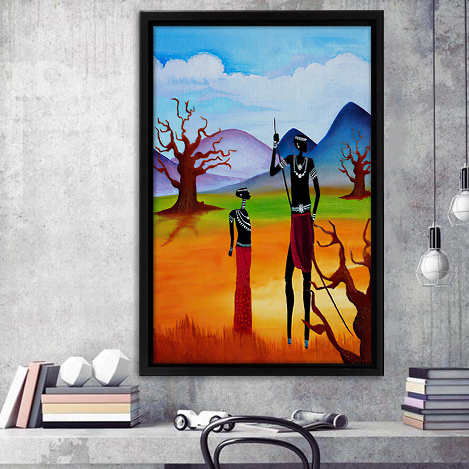 Tribal African People Dry Africa Framed Canvas Prints Wall Art - Painting Canvas,Wall Decor, Painting Prints, Floating Frame